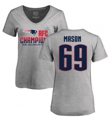 Women's Nike New England Patriots #69 Shaq Mason Heather Gray 2017 AFC Champions V-Neck T-Shirt