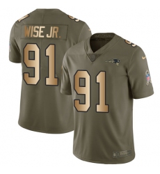 Men's Nike New England Patriots #91 Deatrich Wise Jr Limited Olive/Gold 2017 Salute to Service NFL Jersey