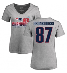 Women's Nike New England Patriots #87 Rob Gronkowski Heather Gray 2017 AFC Champions V-Neck T-Shirt