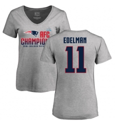 Women's Nike New England Patriots #11 Julian Edelman Heather Gray 2017 AFC Champions V-Neck T-Shirt Women's Nike New England Patriots #11 Julian Edelman Heather Gray 2017 AFC Champions V-Neck T-Shirt