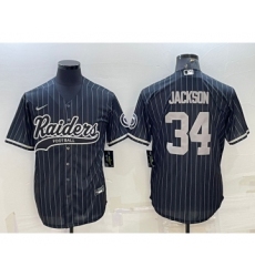 Men's Las Vegas Raiders #34 Bo Jackson Black With Patch Cool Base Stitched Baseball Jersey