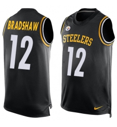 Men's Nike Pittsburgh Steelers #12 Terry Bradshaw Limited Black Player Name & Number Tank Top NFL Jersey