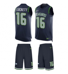 Men's Nike Seattle Seahawks #16 Tyler Lockett Limited Steel Blue Tank Top Suit NFL Jersey
