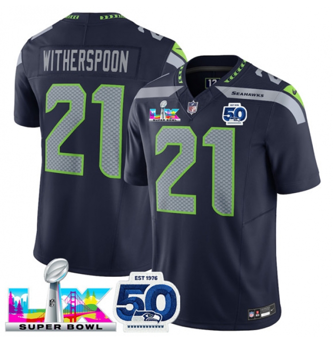 Men's Seattle Seahawks #21 Devon Witherspoon Navy 2025 F.U.S.E. Super Bowl LX And 50th Season Vapor Limited Football Stitched Jersey
