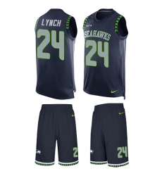 Men's Nike Seattle Seahawks #24 Marshawn Lynch Limited Steel Blue Tank Top Suit NFL Jersey