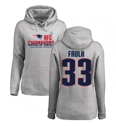 Women's Nike New England Patriots #33 Kevin Faulk Heather Gray 2017 AFC Champions Pullover Hoodie