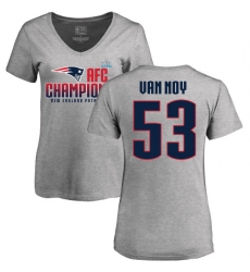 Women's Nike New England Patriots #53 Kyle Van Noy Heather Gray 2017 AFC Champions V-Neck T-Shirt