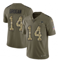 Men's Nike New England Patriots #14 Steve Grogan Limited Olive/Camo 2017 Salute to Service NFL Jersey