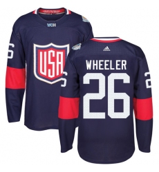 Youth Adidas Team USA #26 Blake Wheeler Authentic Navy Blue Away 2016 World Cup Ice Hockey Jersey