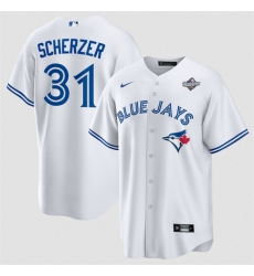Men's Toronto Blue Jays #31 Max Scherzer White 2025 World Series Home Cool Base Stitched Jersey