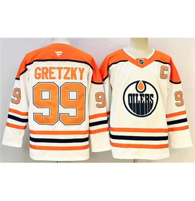 Men's Edmonton Oilers #99 Wayne Gretzky White Orange 2024-25 With C Heritage Classic Primegreen Stitched Jersey