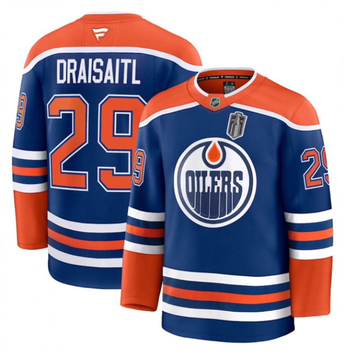 Men's Edmonton Oilers #29 Leon Draisaitl Royal 2025 Stanley Cup Final Stitched Hockey
