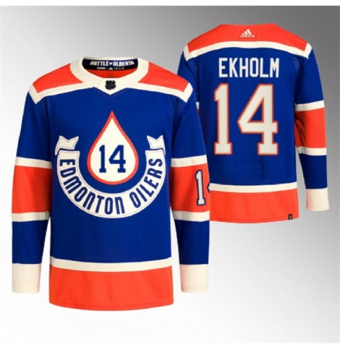 Men's Edmonton Oilers #14 Mattias Ekholm 2023 Royal Heritage Classic Primegreen Stitched Jersey