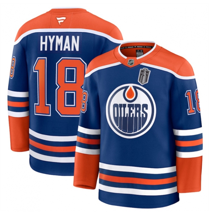 Men's Edmonton Oilers #18 Zach Hyman Royal 2025 Stanley Cup Final Stitched Hockey Jersey