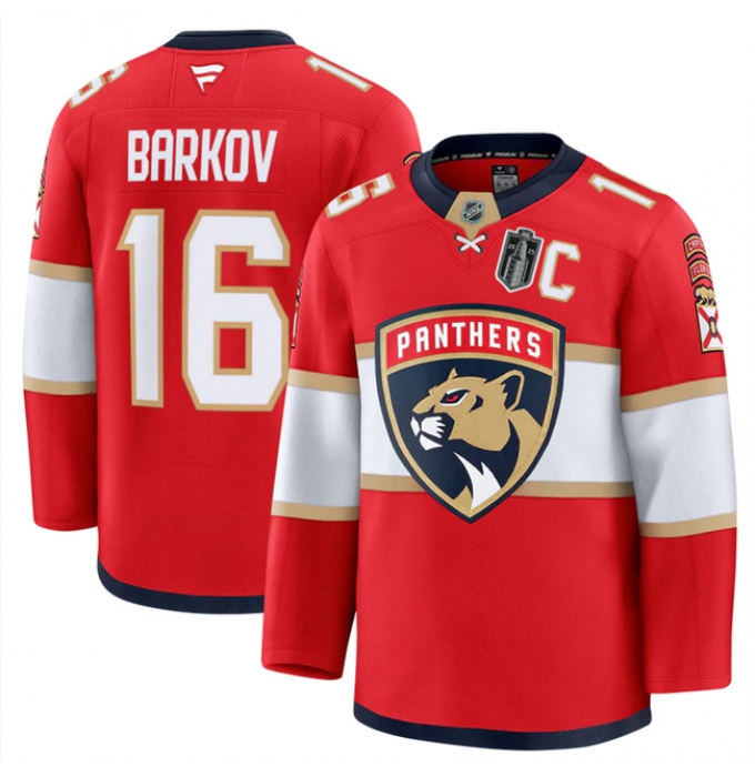 Men's Florida Panthers #16 Aleksander Barkov Red 2025 Stanley Cup Final Stitched Hockey Jersey