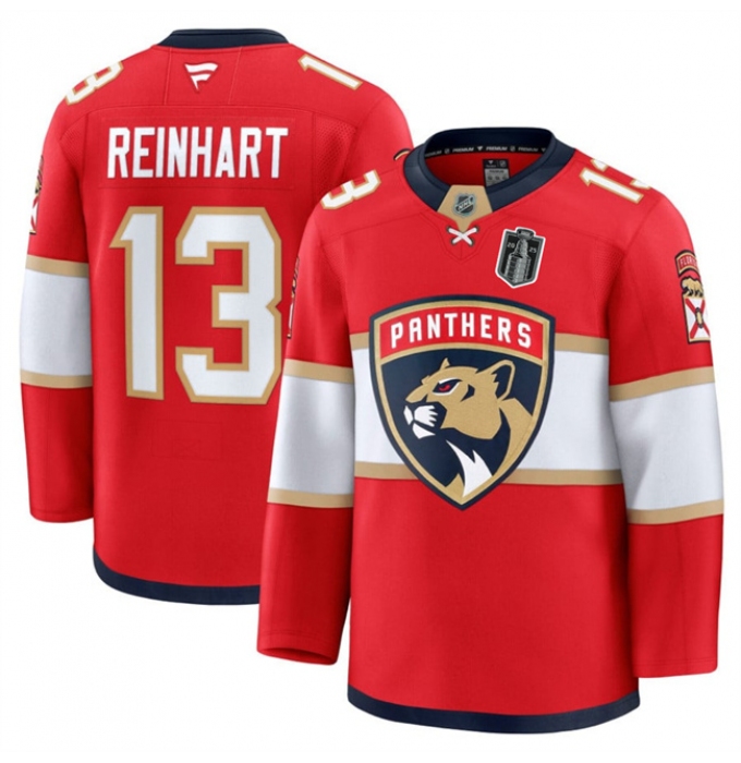 Men's Florida Panthers #13 Sam Reinhart Red 2025 Stanley Cup Final Stitched Hockey Jersey
