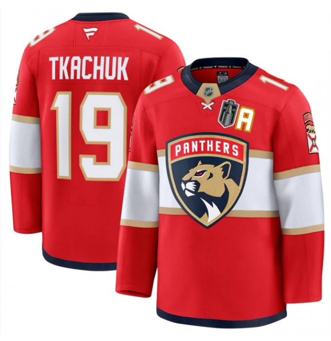 Men's Florida Panthers #19 Matthew Tkachuk Red 2025 Stanley Cup Final Stitched Hockey Jersey