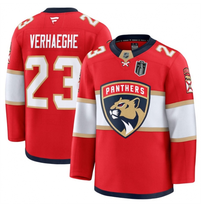 Men's Florida Panthers #23 Carter Verhaeghe Red 2025 Stanley Cup Final Stitched Hockey Jersey