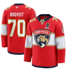 Men's Florida Panthers #70 Jesper Boqvist Red Home 2025 Stanley Cup Champions Stitched Jersey