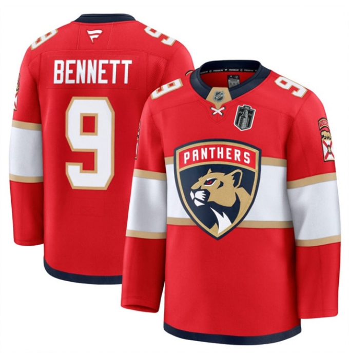 Men's Florida Panthers #9 Sam Bennett Red 2025 Stanley Cup Final Stitched Hockey Jersey