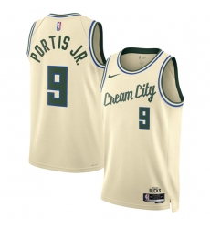 Men's Milwaukee Bucks #9 Bobby Portis Cream 2025-26 City Edition Swingman Stitched Basketball Jersey