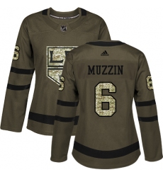 Women's Adidas Los Angeles Kings #6 Jake Muzzin Authentic Green Salute to Service NHL Jersey
