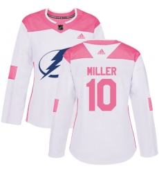 Women's Adidas Tampa Bay Lightning #10 J.T. Miller Authentic White Pink Fashion NHL Jersey