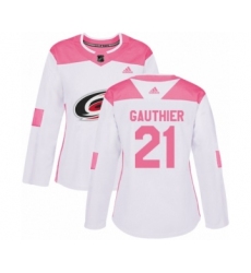 Women's Adidas Carolina Hurricanes #21 Julien Gauthier Authentic White  Pink Fashion NHL Jersey