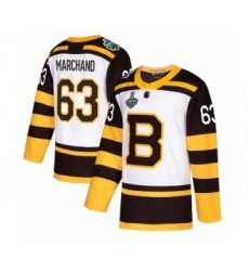 Youth Boston Bruins #63 Brad Marchand Authentic White Winter Classic 2019 Stanley Cup Final Bound Hockey Jersey