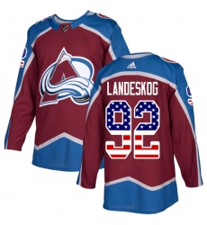 Youth Adidas Colorado Avalanche #92 Gabriel Landeskog Authentic Burgundy Red USA Flag Fashion NHL Jersey