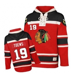 Youth Old Time Hockey Chicago Blackhawks #19 Jonathan Toews Premier Red Sawyer Hooded Sweatshirt NHL Jersey
