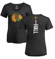 NHL Women's Adidas Chicago Blackhawks #1 Glenn Hall Black Backer T-Shirt