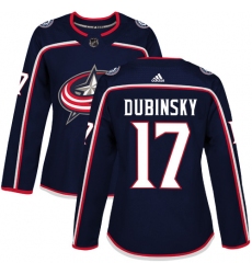 Women's Adidas Columbus Blue Jackets #17 Brandon Dubinsky Premier Navy Blue Home NHL Jersey