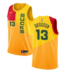 Youth Nike Milwaukee Bucks #13 Malcolm Brogdon Swingman Yellow NBA Jersey - City Edition