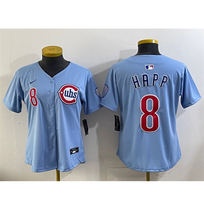 Women's Chicago Cubs #8 Ian Happ Blue 2024 25 2nd Alternatemited Stitched Baseball Jersey(Run Small)