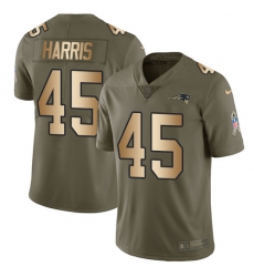 Men's Nike New England Patriots #45 David Harris Limited Olive/Gold 2017 Salute to Service NFL Jersey