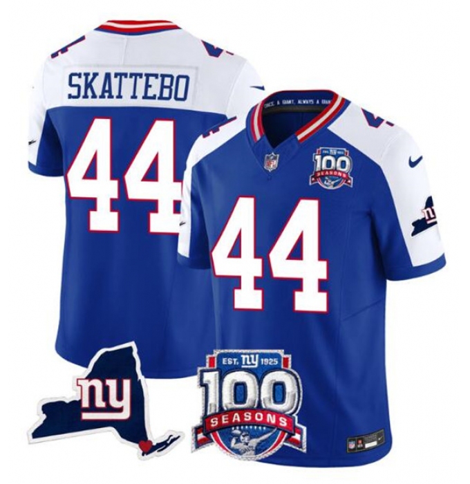 Men's New York Giants #44 Cam Skattebo Royal White 2025 Draft F.U.S.E. 100th Season & State Vapor Limited Football Stitched Jersey
