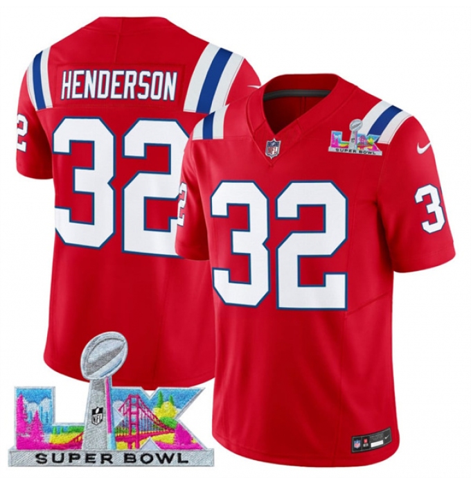 Men's New England Patriots #32 TreVeyon Henderson Red 2025 F.U.S.E. Super Bowl LX Vapor Limited Football Stitched Jersey