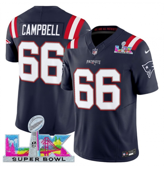 Men's New England Patriots #66 Will Campbell Navy 2025 F.U.S.E. Super Bowl LX Vapor Limited Football Stitched Jersey