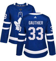 Women's Adidas Toronto Maple Leafs #33 Frederik Gauthier Authentic Royal Blue Home NHL Jersey