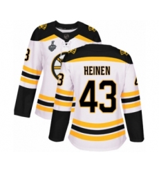 Women's Boston Bruins #43 Danton Heinen Authentic White Away 2019 Stanley Cup Final Bound Hockey Jersey
