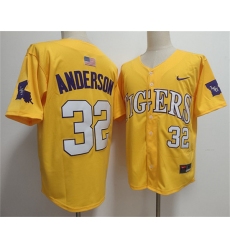 Men's LSU Tigers #32 Kade Anderson Gold 2025 Stitched Baseball Jersey