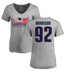 Women's Nike New England Patriots #92 James Harrison Heather Gray 2017 AFC Champions V-Neck T-Shirt