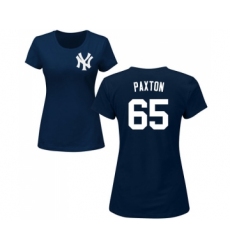 Baseball Women's New York Yankees #65 James Paxton Navy Blue Name & Number T-Shirt