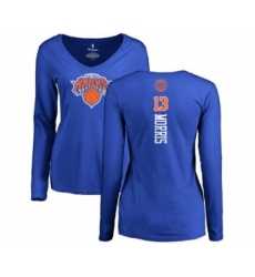 Basketball Women's New York Knicks #13 Marcus Morris Royal Blue Backer Long Sleeve T-Shirt
