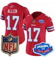 Women Buffalo Bills 17 Josh Allen Red 2025 F U S E Farewell Season Gold Shield Patch Stitched Football Jersey