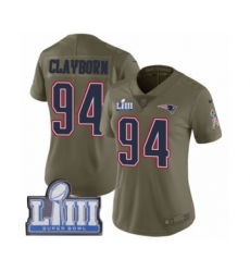Women's Nike New England Patriots #94 Adrian Clayborn Limited Olive 2017 Salute to Service Super Bowl LIII Bound NFL Jersey