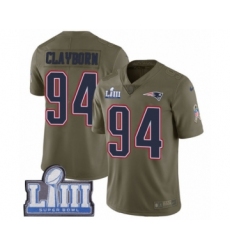 Youth Nike New England Patriots #94 Adrian Clayborn Limited Olive 2017 Salute to Service Super Bowl LIII Bound NFL Jersey