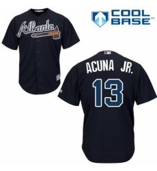 Youth Majestic Atlanta Braves #13 Ronald Acuna Jr. Authentic Blue Alternate Road Cool Base MLB Jersey