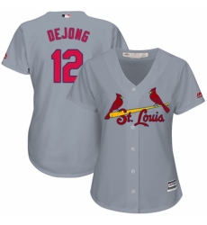 Women's Majestic St. Louis Cardinals #12 Paul DeJong Replica Grey Road Cool Base MLB Jersey